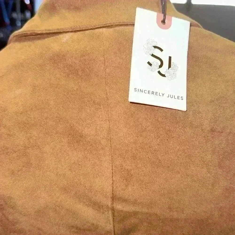 NWT Sincerely Jules Tan Faux Suede Blazer Buttoned Casual Jacket for Women Sz XS - Picture 7 of 8